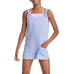 Art Class Girls Sleeveless Chambray Striped Cover Up Romper